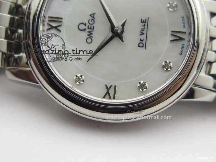 0310 De Ville 27mm Ladies MK 1:1 Best Edition White MOP Diamond Markers On SS Bracelet Ronda Quartz MoistureWicking 8190